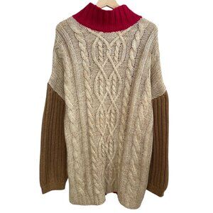 Moon River Womens Colorblock Chunky Cable Knit Oversized Sweater Medium